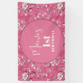 Elegantes Pink Chinoiserie 1. Geburtstag Party Banner (Vertikal)