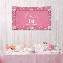 Elegantes Pink Chinoiserie 1. Geburtstag Party Banner