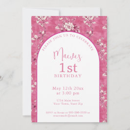 Elegantes Pink Chinoiserie 1. Geburtstag Party Einladung