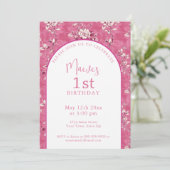 Elegantes Pink Chinoiserie 1. Geburtstag Party Einladung (Stehend Vorderseite)