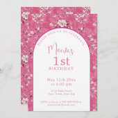 Elegantes Pink Chinoiserie 1. Geburtstag Party Einladung (Vorne/Hinten)