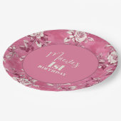 Elegantes Pink Chinoiserie 1. Geburtstag Party Pappteller (Schrägansicht)