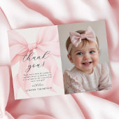 Elegantes Pink Coquette Bow Girl Baby Shower Foto Dankeskarte