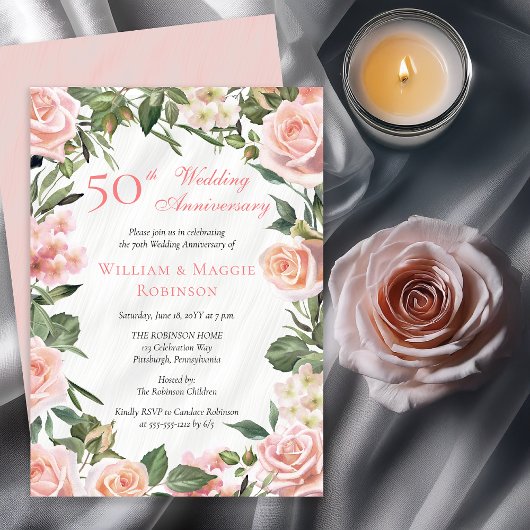 Elegantes Pink Floral 50. Hochzeitstag Party Einladung