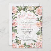 Elegantes Pink Floral 50. Hochzeitstag Party Einladung (Vorderseite)