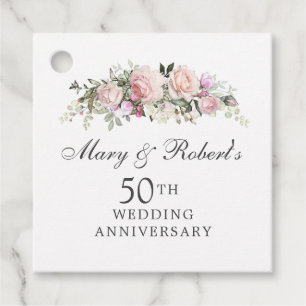 Elegantes Pink Floral 50. Hochzeitstag Party Geschenkanhänger