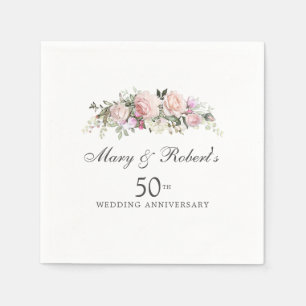 Elegantes Pink Floral 50. Hochzeitstag Party Serviette
