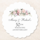 Elegantes Pink Floral 50. Hochzeitstag Party Untersetzer (Vorderseite)