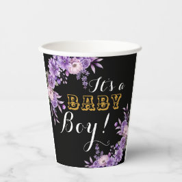 Elegantes Pink Floral Baby Boy Dusche Party 8oz Pappbecher