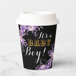 Elegantes Pink Floral Baby Boy Dusche Party 8oz Pappbecher