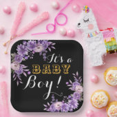 Elegantes Pink Floral Baby Boy Dusche Party Square Pappteller (Party)