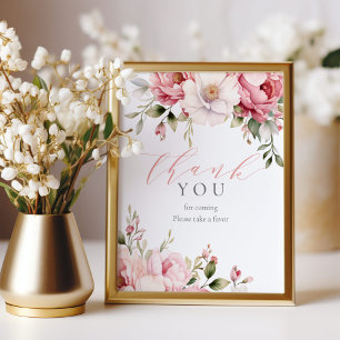 Elegantes Pink Floral Baby Dusche Gefallen Zeichen Fotodruck