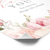 Elegantes Pink Floral Baby Dusche Gefallen Zeichen Fotodruck (Ecke)