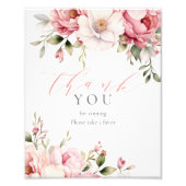 Elegantes Pink Floral Baby Dusche Gefallen Zeichen Fotodruck (Vorne)