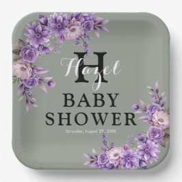 Elegantes Pink Floral Baby Dusche Party Square Pappteller