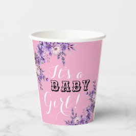 Elegantes Pink Floral Baby Girl Dusche Party 8oz Pappbecher