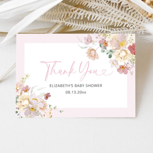 Elegantes Pink Floral Baby in Bloom Baby Shower Dankeskarte