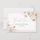 Elegantes Pink Floral Baby in Bloom Baby Shower Dankeskarte (Vorderseite)