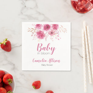 Elegantes Pink Floral Baby Shower Paper Napkins Serviette