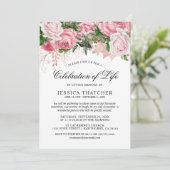 Elegantes Pink-Floral-Gedenkmal | Lebensfeier Einladung (Stehend Vorderseite)