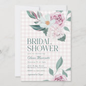 Elegantes Pink Floral Gingham Garden Brautparty Einladung (Vorderseite)