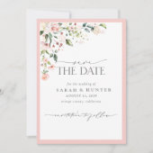 Elegantes Pink Floral Script Foto Hochzeit Save The Date (Vorderseite)