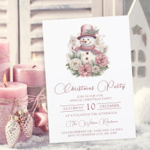 Elegantes Pink Floral Snowman Weihnachtsfest Party