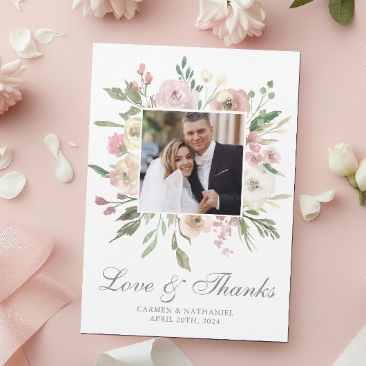 Elegantes Pink Floral Wedding Foto Danke Magnet