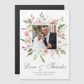 Elegantes Pink Floral Wedding Foto Danke Magnet (Vorne/Hinten)