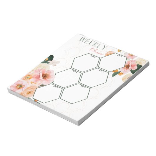 Elegantes Pink Floral Weekly Planner Notepad Notizblock (Rotiert)