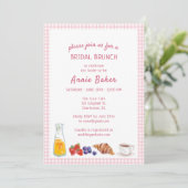 Elegantes Pink Gingham Summer Brunch Brautparty Einladung (Stehend Vorderseite)