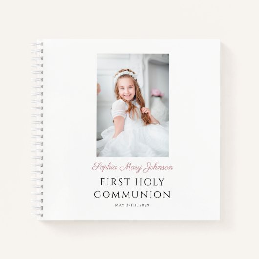 Elegantes Pink Girl First Communion Gästebuch Notizblock (Vorderseite)