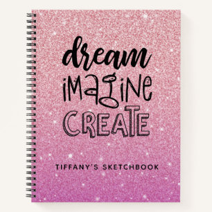 Elegantes Pink Glitzer Artist Sketchbook mit Name Notizblock
