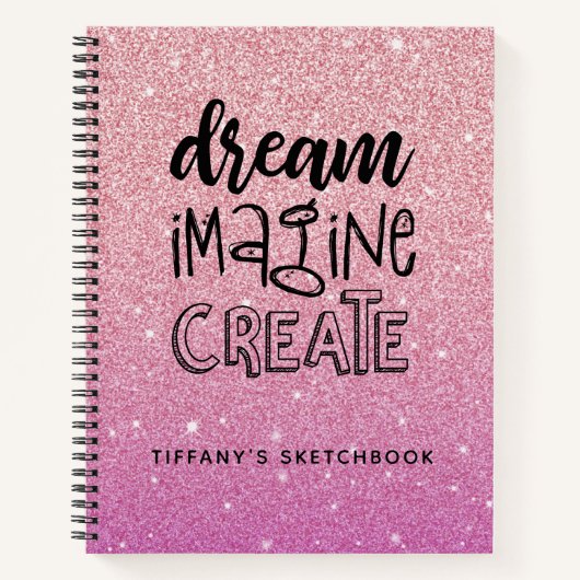 Elegantes Pink Glitzer Artist Sketchbook mit Name Notizblock (Vorderseite)