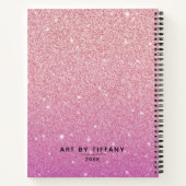 Elegantes Pink Glitzer Artist Sketchbook mit Name Notizblock (Rückseite)