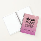 Elegantes Pink Glitzer Artist Sketchbook mit Name Notizblock (Innenseite)