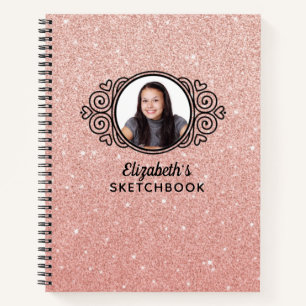 Elegantes Pink Glitzer Foto Sketchbook Notizblock