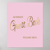 Elegantes Pink Gold Baby Shower Guestbook Poster (Vorne)
