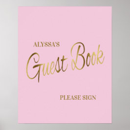 Elegantes Pink Gold Baby Shower Guestbook Poster