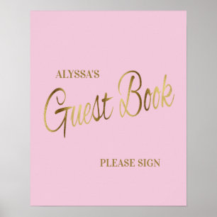 Elegantes Pink Gold Baby Shower Guestbook Poster