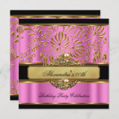 Elegantes Pink Gold Black Damask Pearl Party Einladung (Vorne/Hinten)