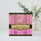 Elegantes Pink Gold Black Damask Pearl Party Einladung (Stehend Vorderseite)