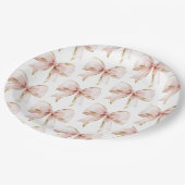 Elegantes Pink Gold Bow Muster Baby Shower Girl Pappteller (Schrägansicht)