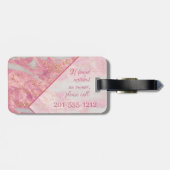 Elegantes Pink Gold Glitzer Geometric Monogram Gir Gepäckanhänger (Rückseite horizontal)