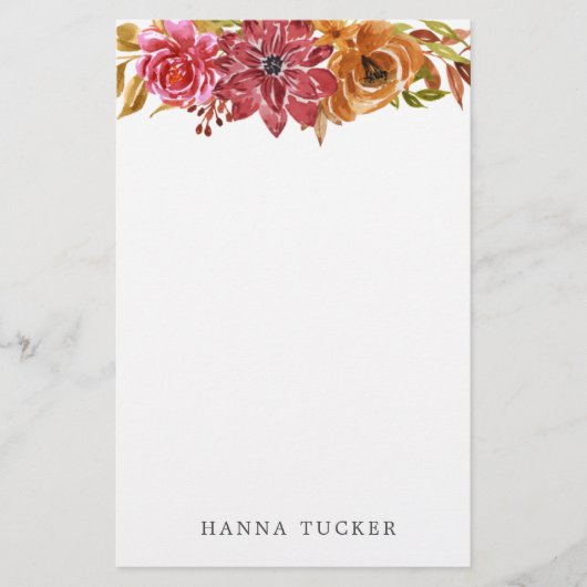 Elegantes Pink Gold Personalisierte Blumengestatio Briefpapier (Vorderseite)