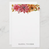 Elegantes Pink Gold Personalisierte Blumengestatio Briefpapier (Vorne/Hinten)