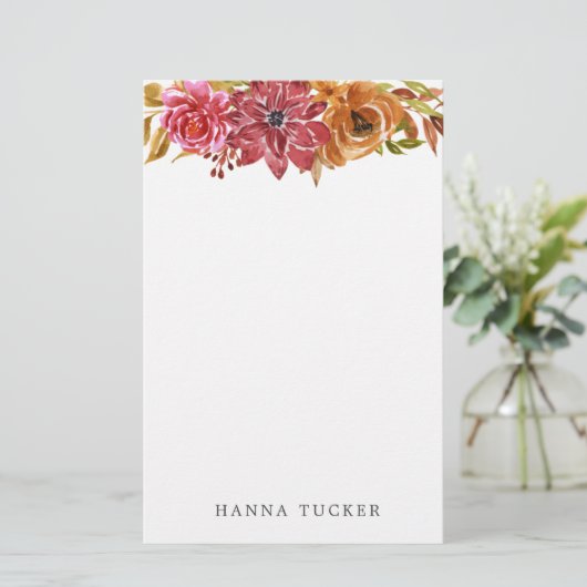 Elegantes Pink Gold Personalisierte Blumengestatio Briefpapier (Stehend Vorderseite)