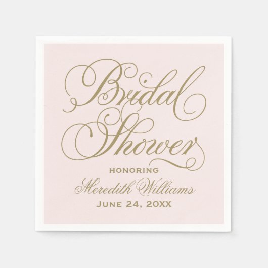 Elegantes Pink-Gold-Script-Hochzeitsskript-Brautpa Serviette (Vorderseite)