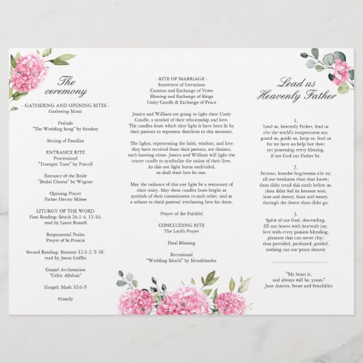 Elegantes Pink Hydrangea Hochzeitsprogramm (Rückseite)