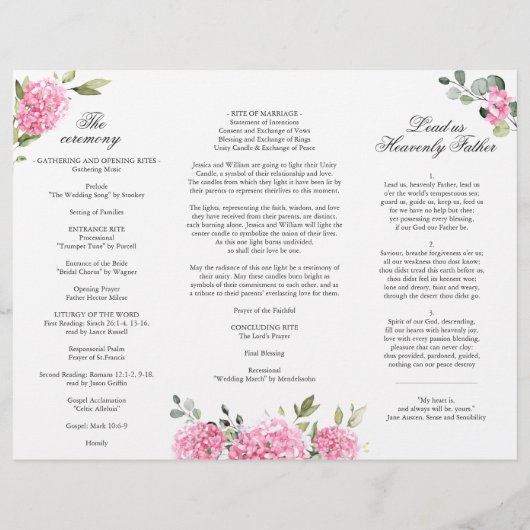 Elegantes Pink Hydrangea Hochzeitsprogramm (Rückseite)